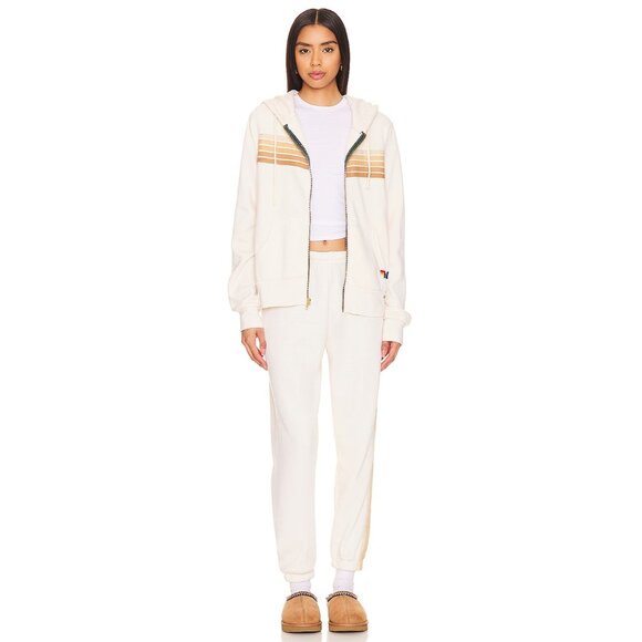 Aviator Nation 5 Stripe Sweatpants Vintage White & Sand - Picture 5 of 5